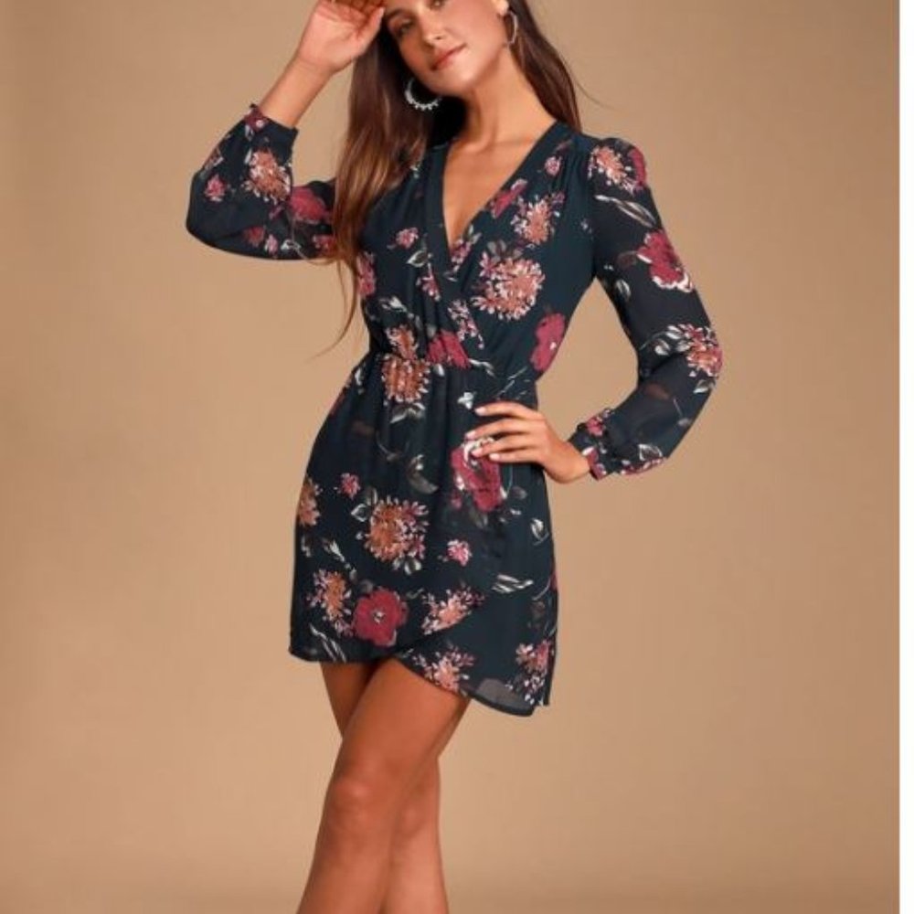 Lulu's Floral Long Sleeve Dress - Black and Pink